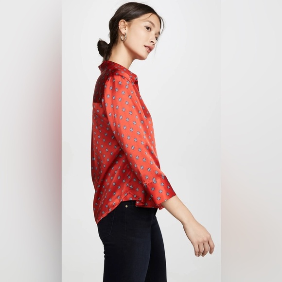 L'AGENCE Silk Jil Blouse in Royal Red Multi Maestro, size Large - Picture 7 of 13